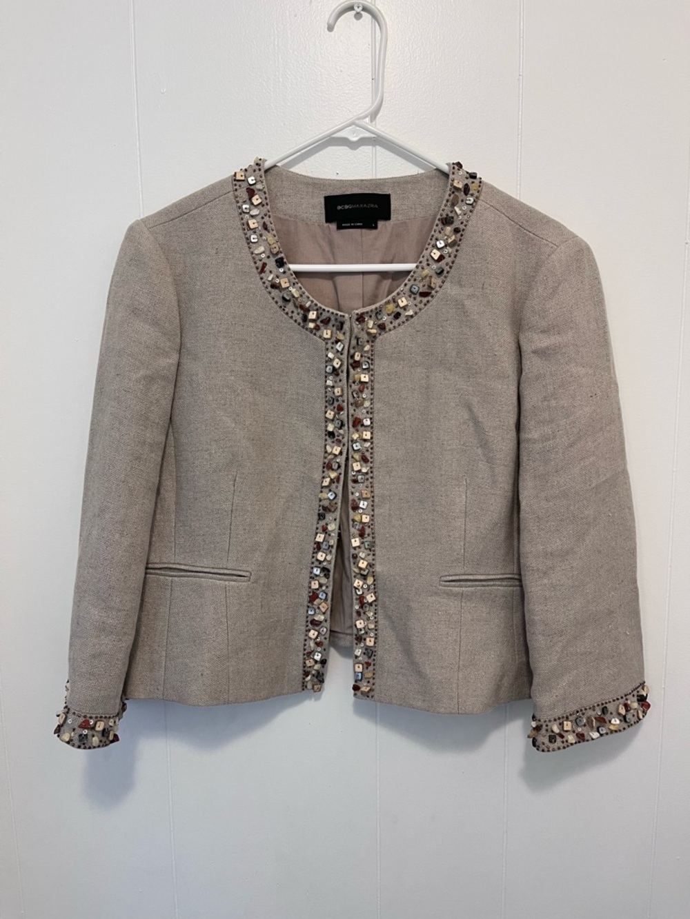 BCBGMAXAZRIA LINEN BEADED JACKET